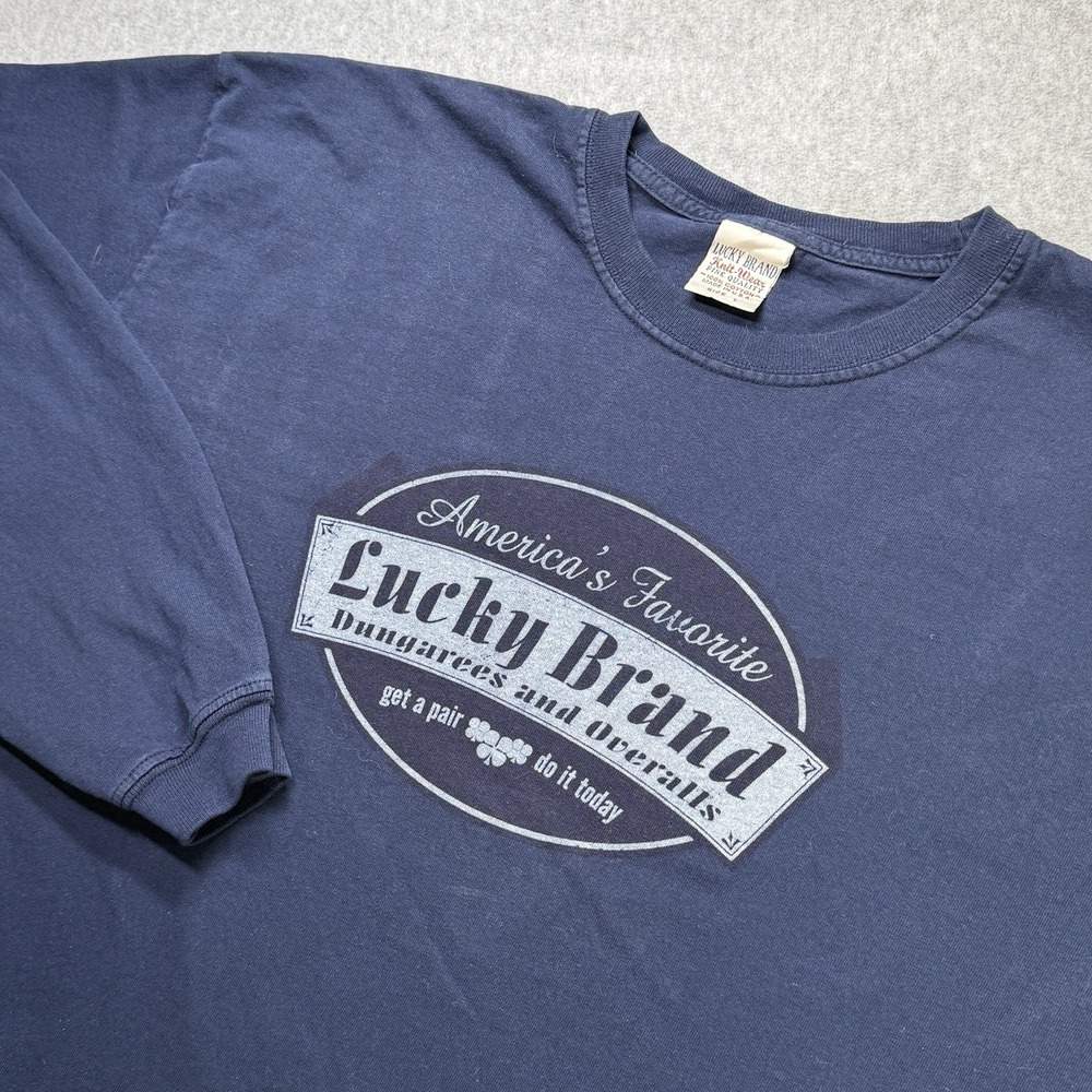 Vintage Lucky Brand USA Made Long Sleeve Graphic Shirt Navy Size L